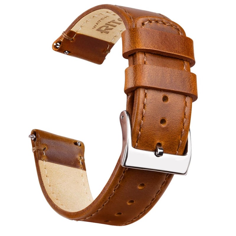 Ritche Leather Watch Strap with Quick Release Pins, 22mm Replacement Watch Band for Men and Women, Fits Smartwatches & Traditional Watches - Image 1